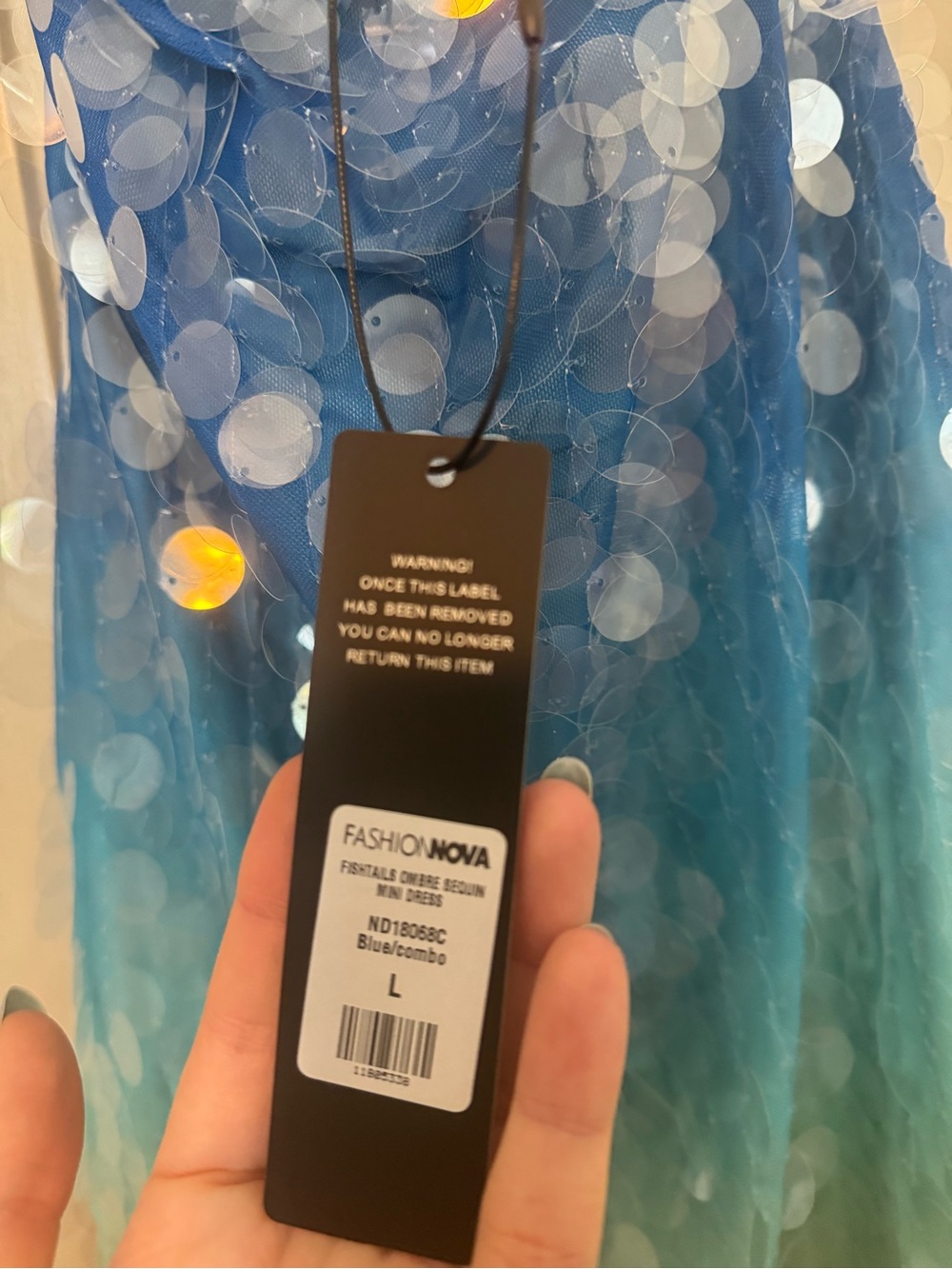 Fashion Nova Blue to Mint Ombre Sequin Halter Mini Dress - Picture 5 of 9